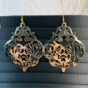 Vintage aged goldtone, weighted filigree costume pierced earrings